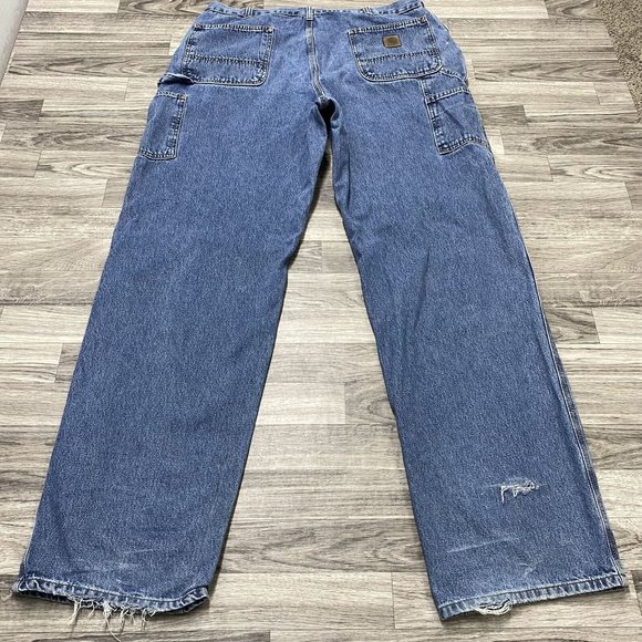 CARHARTT Original Dungaree Fit Straight Leg Blue Denim Jeans Mens Size 40 W 36 L - Picture 3 of 12